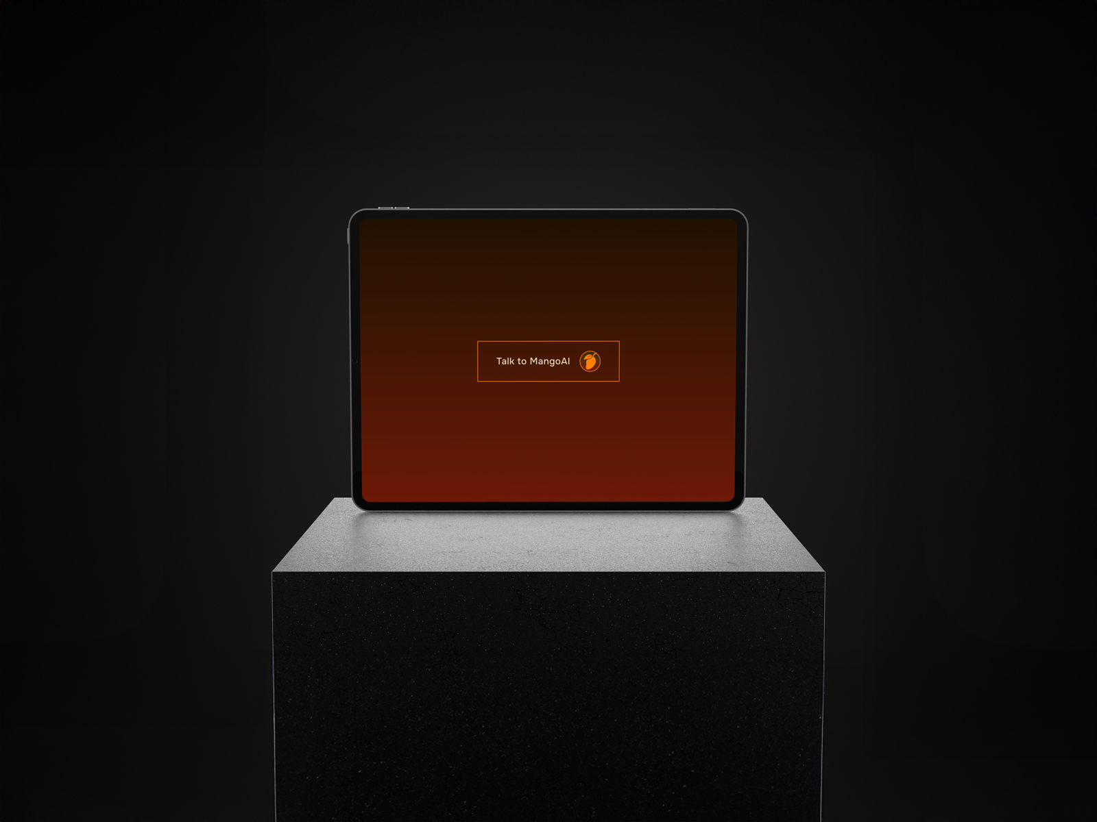 Talk to MangoAI on an iPad, on a dark podium