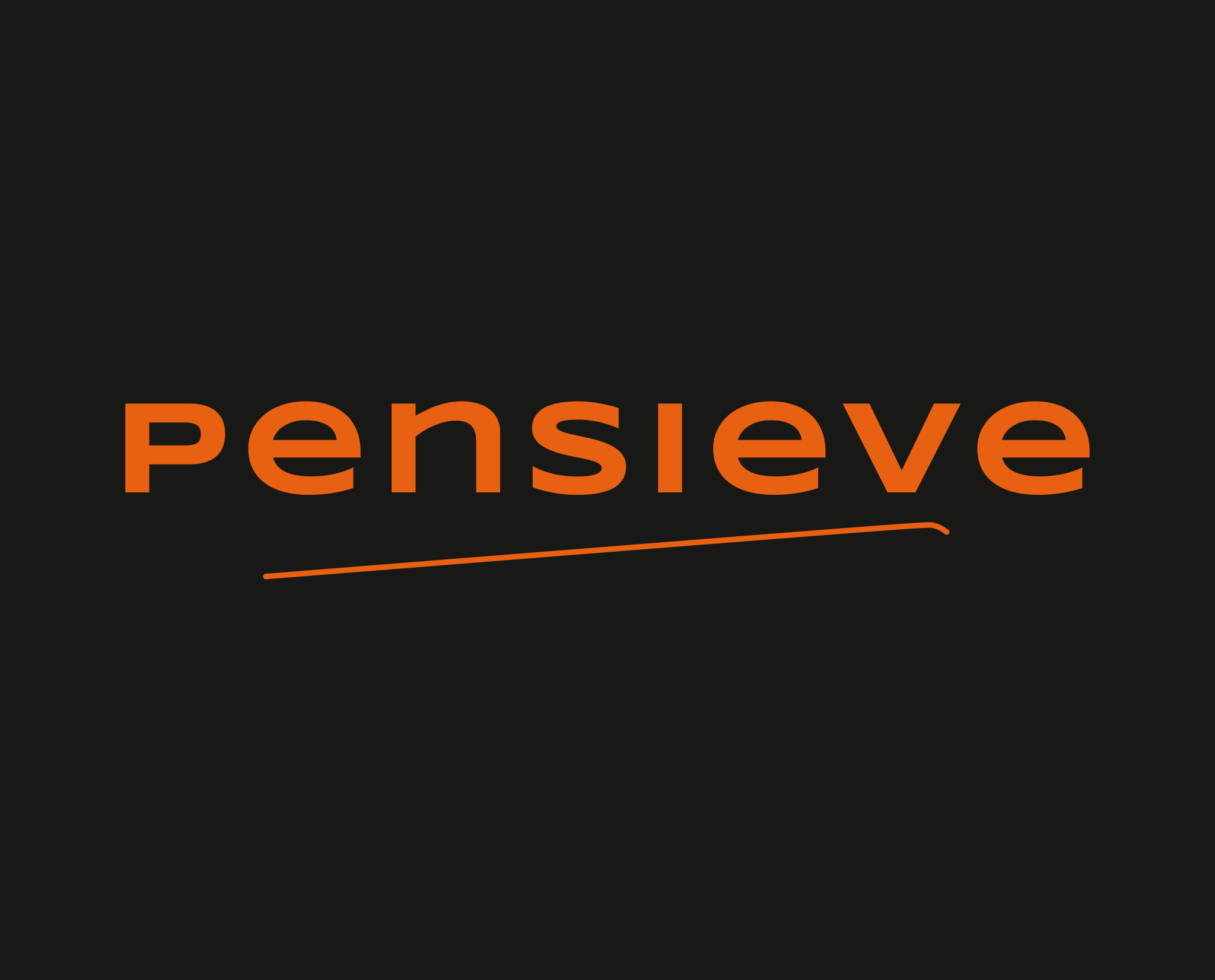 The Pensieve wordmark — lowercase orange “pensieve” with a hand-drawn imperfect underline on a near-black ground