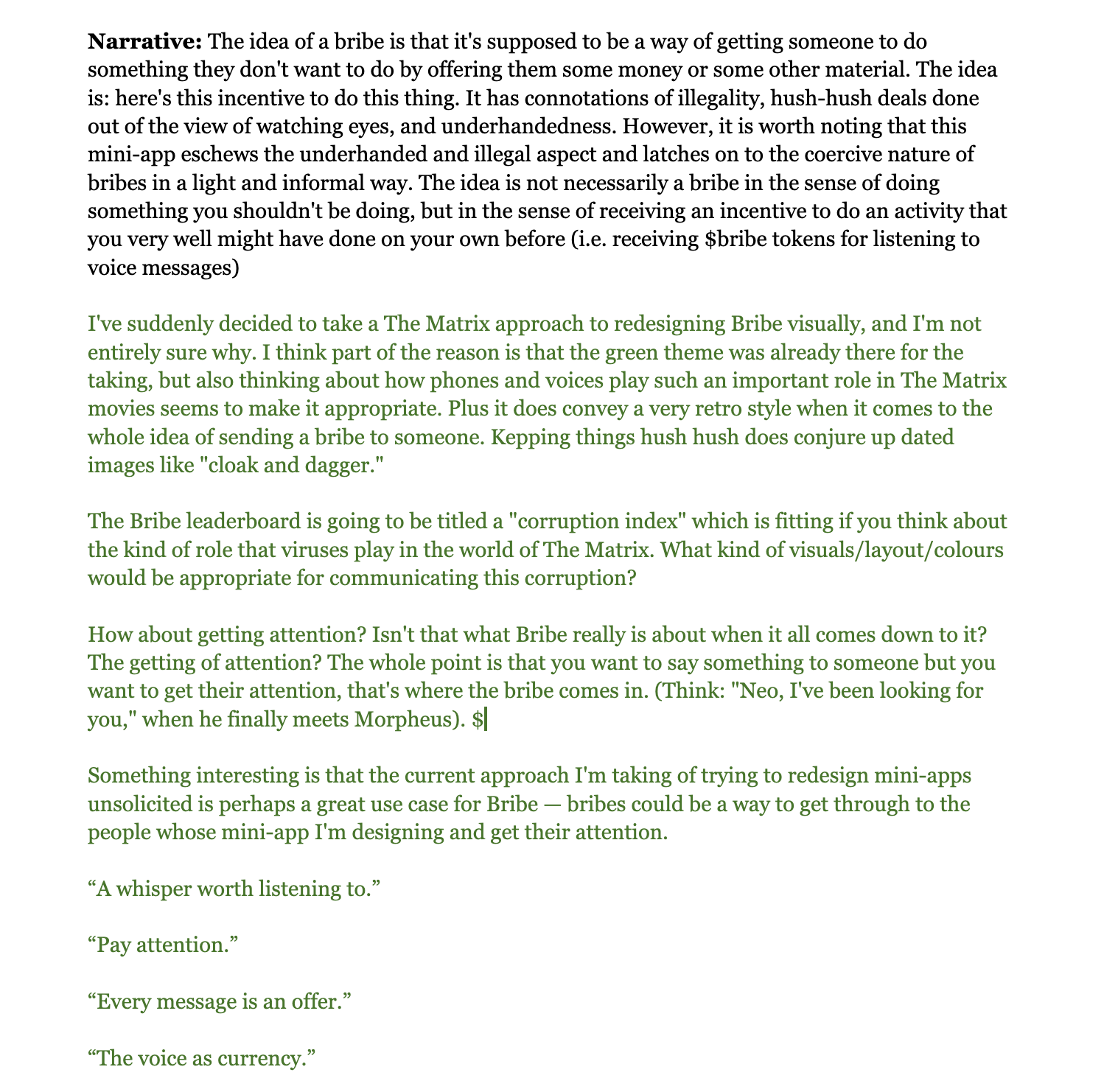 The Matrix-rooted narrative for the redesign