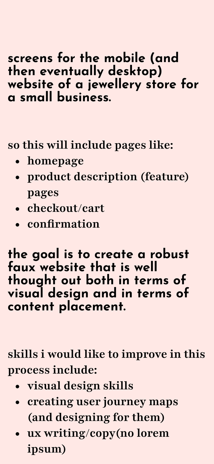 The initial brief and task flow for the project — the screens a shopper moves through from landing to confirmed order