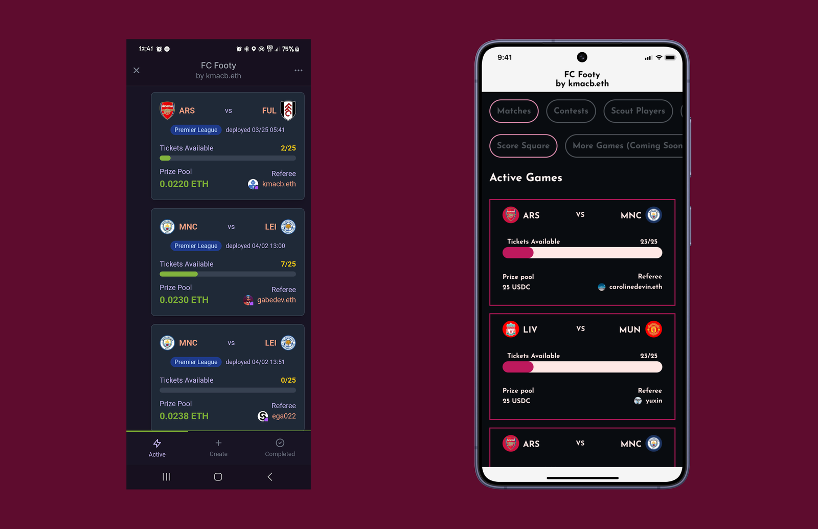 Match cards before and after: the redesigned cards drop the league pill and date deployed
