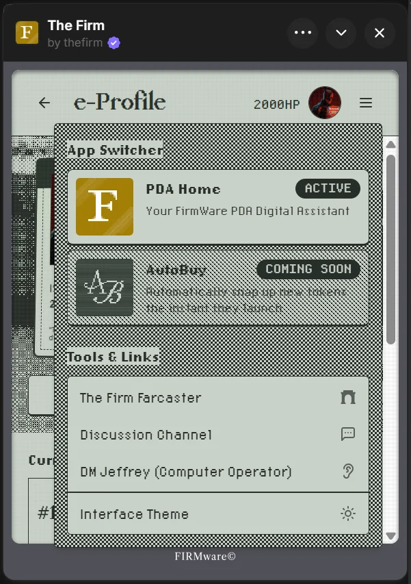 A modal in The Firm mini-app.