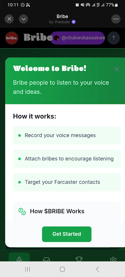 A modal in the Bribe mini-app.