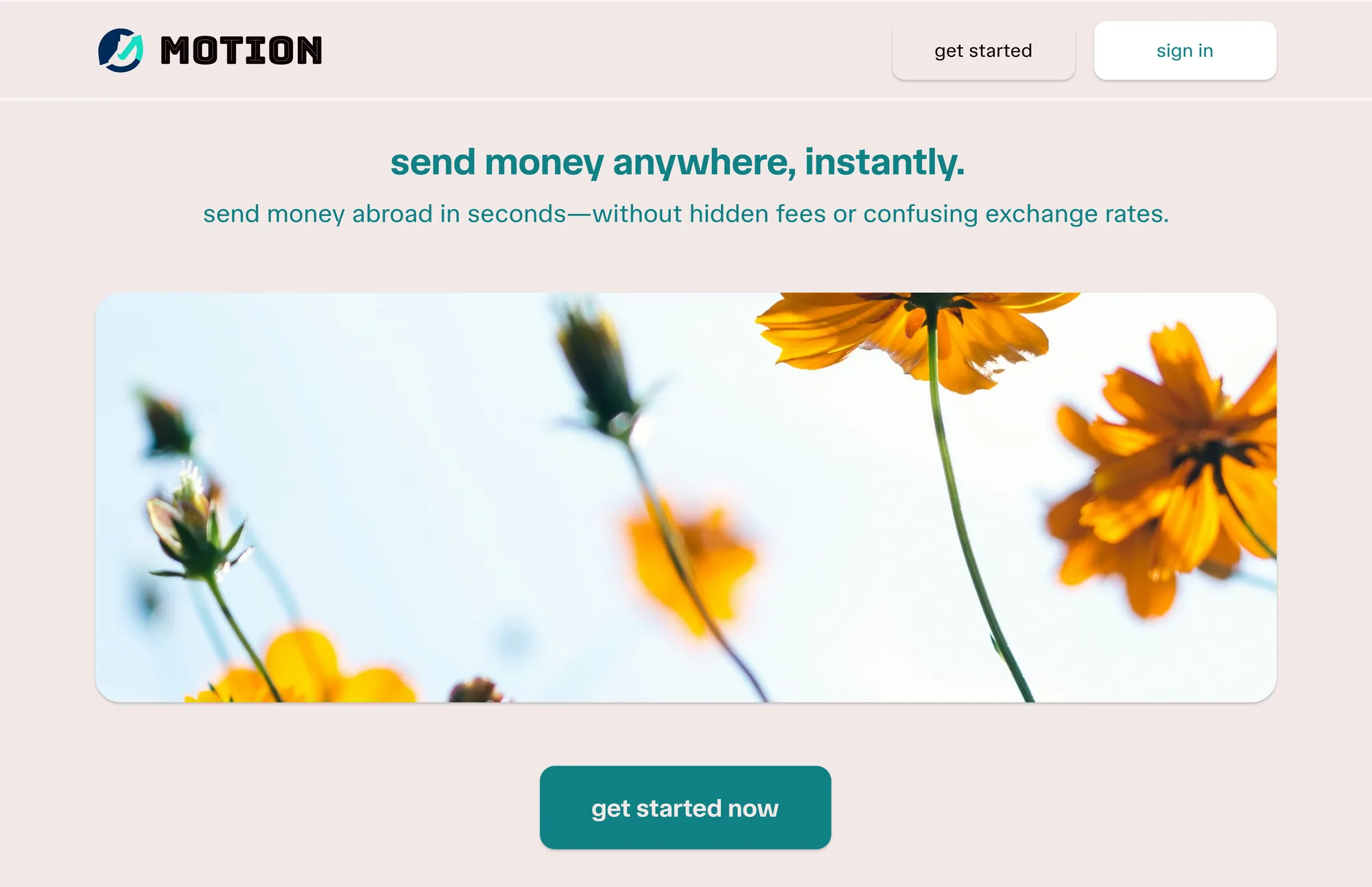 A landing page for a fictional fintech named Motion, designed from scratch in Paper — the first of a series of one-hour design sprints.